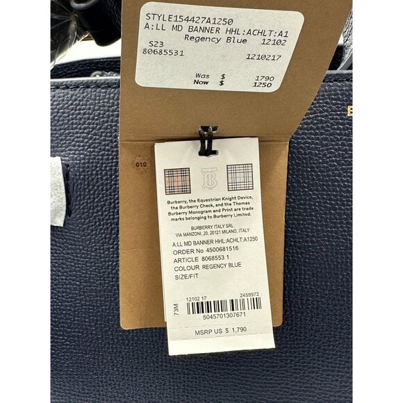 Burberry Medium Banner House Check Derby Leather Tote Shoulder Bag Regency Blue - Picture 13 of 16